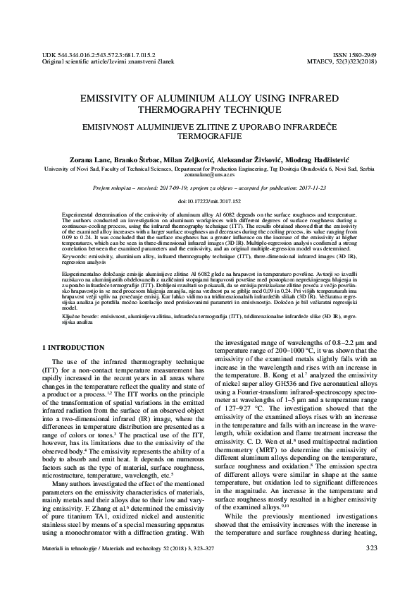 (PDF) Emissivity of aluminium alloy using infrared thermography