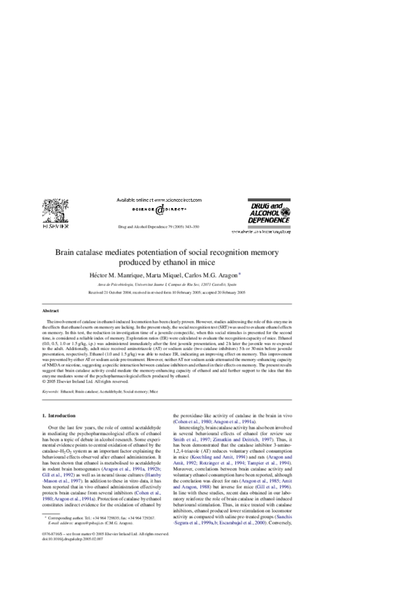 (PDF) Brain catalase mediates potentiation of social recognition memory ...