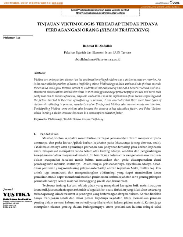 (PDF) Tinjauan Viktimologis Terhadap Tindak Pidana Perdagangan Orang ...