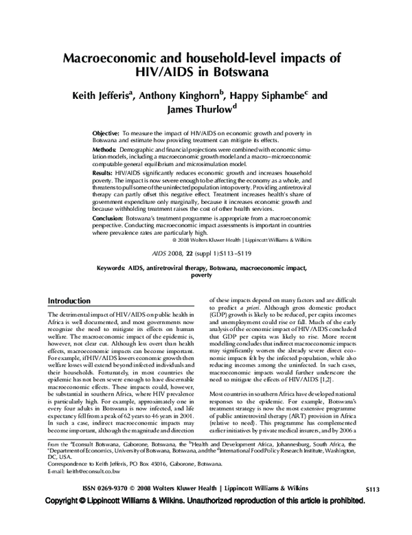 (PDF) Macroeconomic and household-level impacts of HIV/AIDS in Botswana