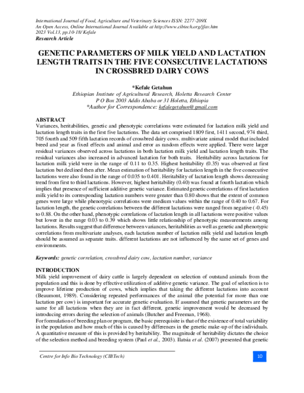 (PDF) GENETIC PARAMETERS OF MILK YIELD AND LACTATION LENGTH TRAITS IN ...