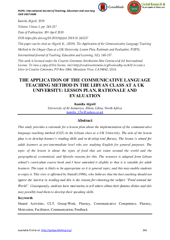 (PDF) The Application of the Communicative Language Teaching Method in ...