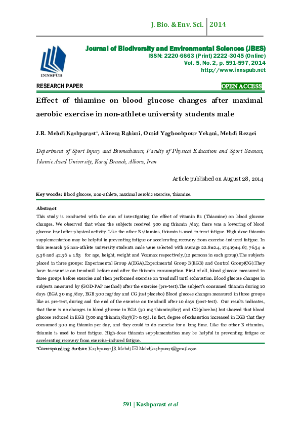 (PDF) Effect of thiamine on blood glucose changes after maximal aerobic ...