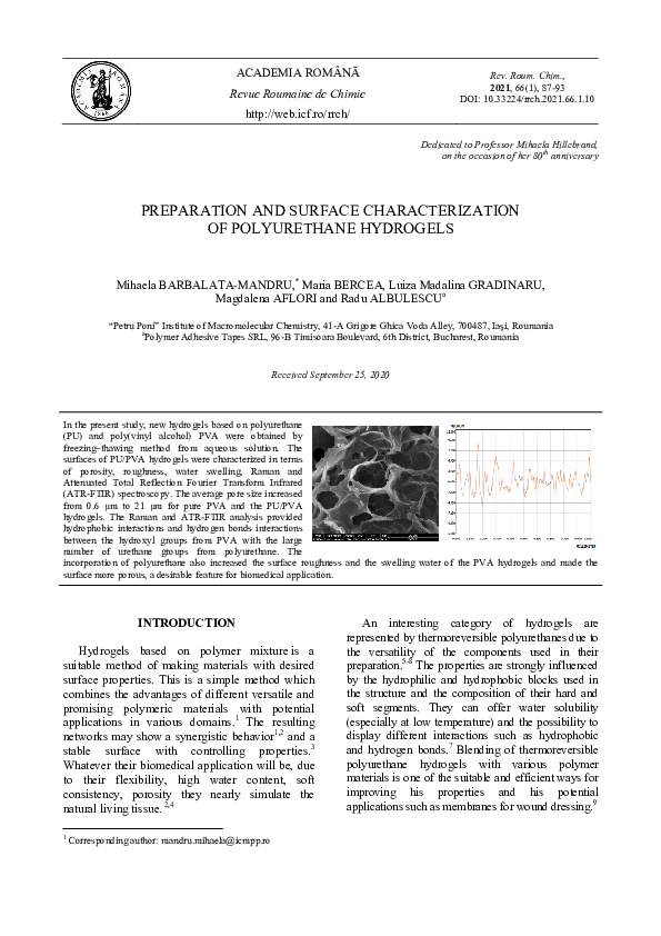 (PDF) Preparation and surface characterization of polyurethane hydrogels