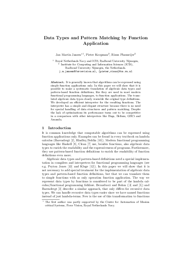 (PDF) Data Types and Pattern Matching by Function Application
