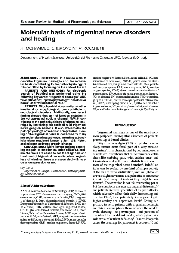 (PDF) Molecular basis of trigeminal nerve disorders and healing