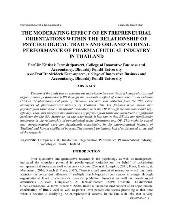 (PDF) The Moderating Effect of Entrepreneurial Orientations within the ...