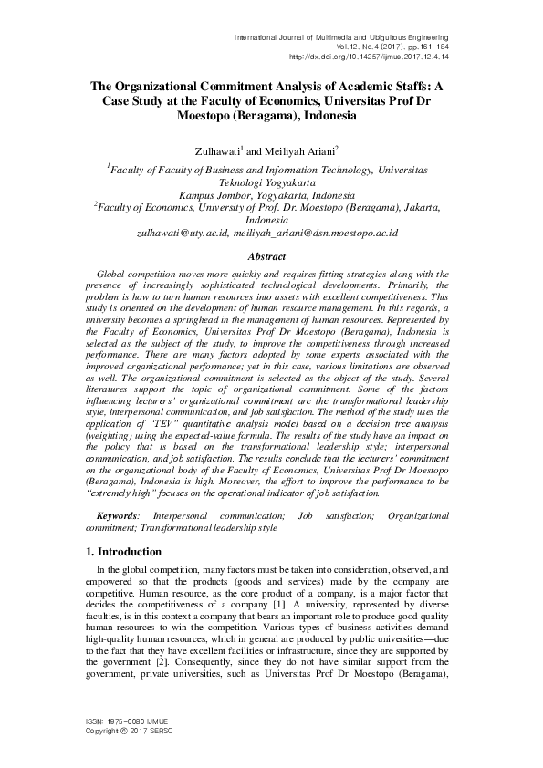 (PDF) The Organizational Commitment Analysis of Academic Staffs: A Case ...