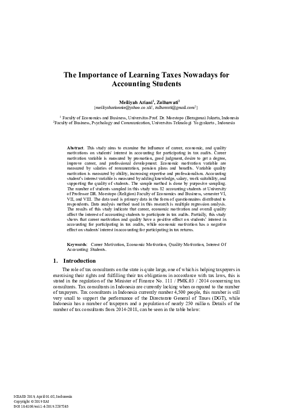 (PDF) The Importance of Learning Taxes Nowadays for Accounting Students