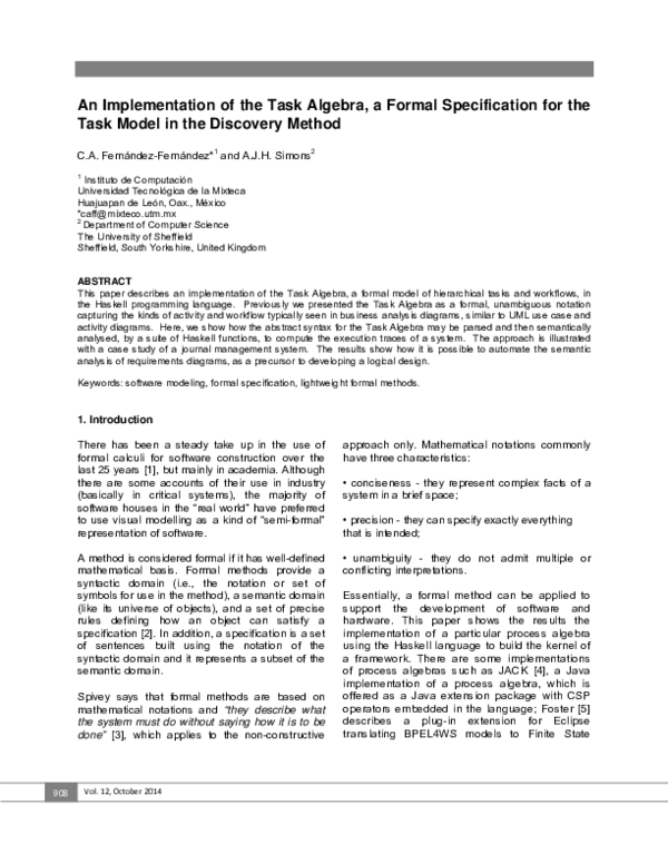 (PDF) An Implementation of the Task Algebra, a Formal Specification for ...
