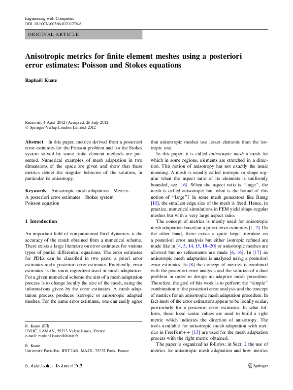 (PDF) Anisotropic metrics for finite element meshes using a posteriori ...