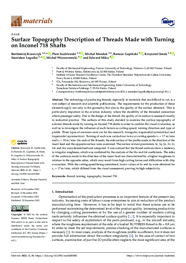 (PDF) Surface Topography Description of Threads Made with Turning on ...
