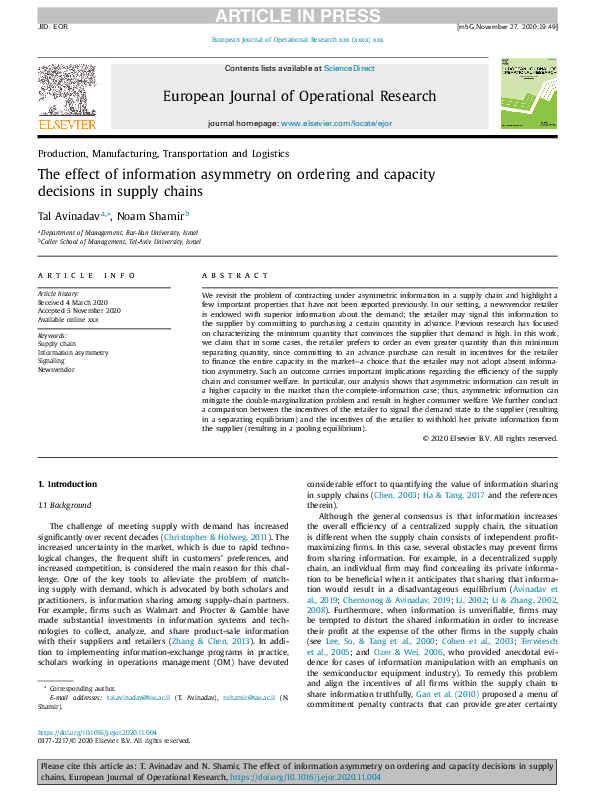 (PDF) The effect of information asymmetry on ordering and capacity ...