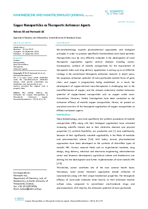 (PDF) Copper Nanoparticles as Therapeutic Anticancer Agents