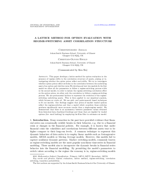 (PDF) A lattice method for option evaluation with regime-switching ...