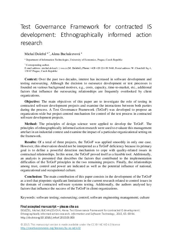 (PDF) Test Governance Framework for contracted IS development ...