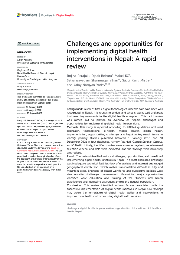 (PDF) Challenges and opportunities for implementing digital health ...