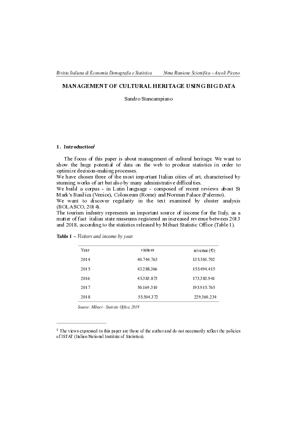 (PDF) Management of cultural heritage using Big Data Data