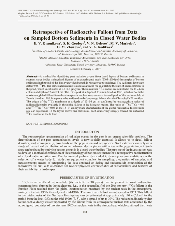 (PDF) Retrospective of radioactive fallout from data on sampled bottom ...