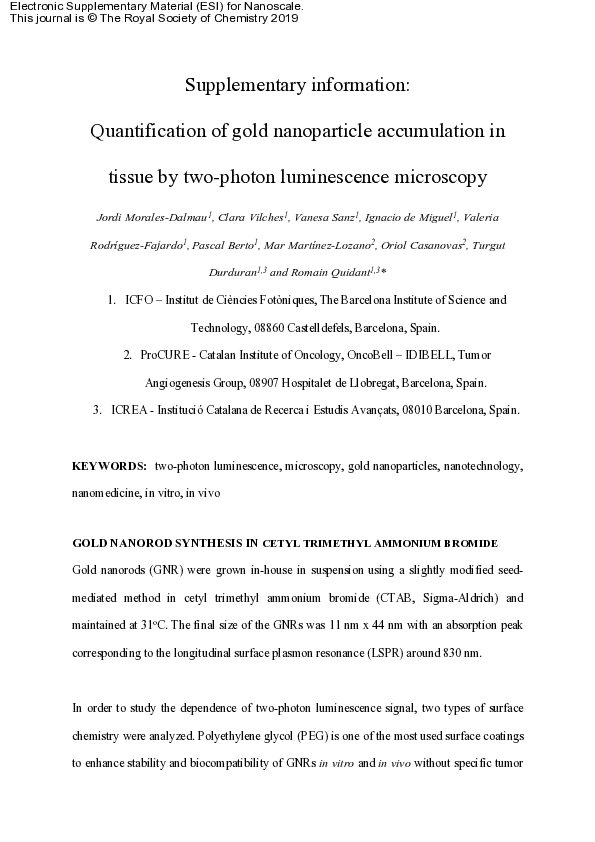 (PDF) Quantification of gold nanoparticle accumulation in tissue by two ...
