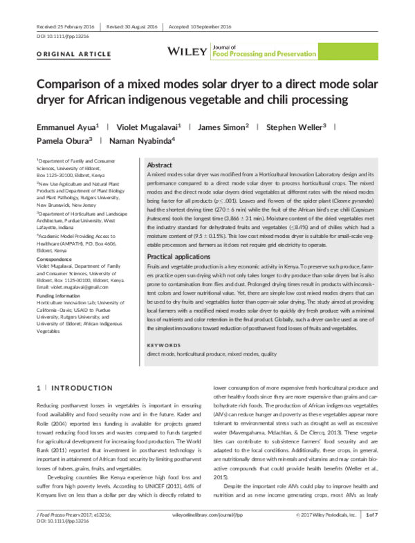 (PDF) Comparison of a mixed modes solar dryer to a direct mode solar ...
