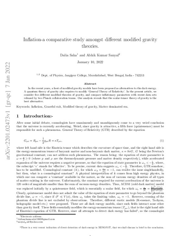 (PDF) Inflation -- a Comparative Study Amongst Different Modified ...
