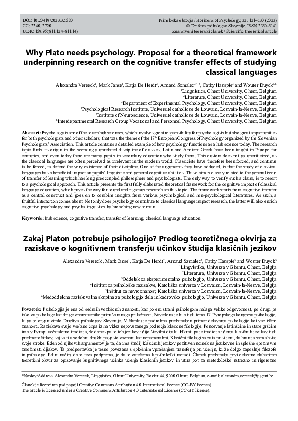 (PDF) Why Plato needs psychology. Proposal for a theoretical framework ...