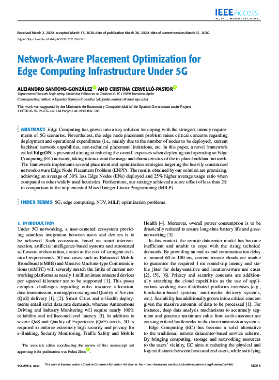 (PDF) Network-Aware Placement Optimization for Edge Computing ...