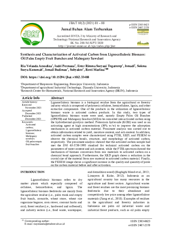 (PDF) Synthesis and Characterization of Activated Carbon from ...