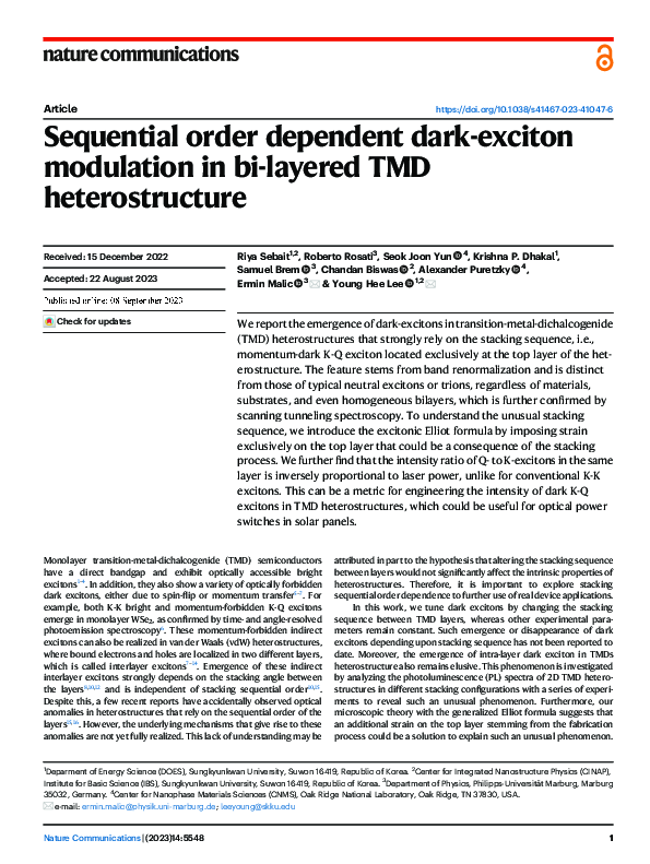 (PDF) Sequential order dependent dark-exciton modulation in bi-layered ...