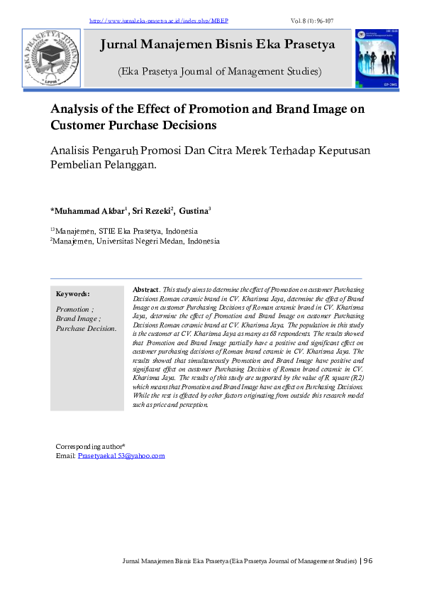 (PDF) Analysis of the Effect of Promotion and Brand Image on Customer ...