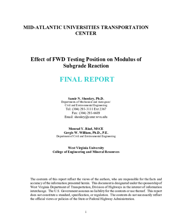 (PDF) Effect of FWD Testing Position on Modulus of Subgrade Reaction