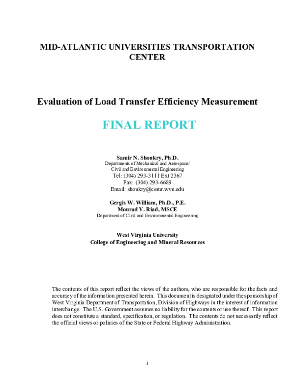 (PDF) Evaluation of FWD Load Transfer Efficiency Measurement