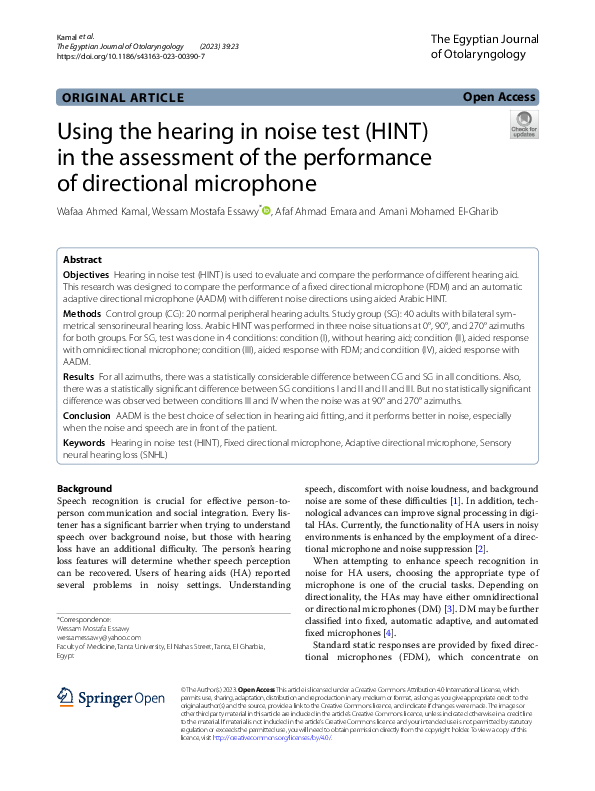 (PDF) Using the hearing in noise test (HINT) in the assessment of the ...