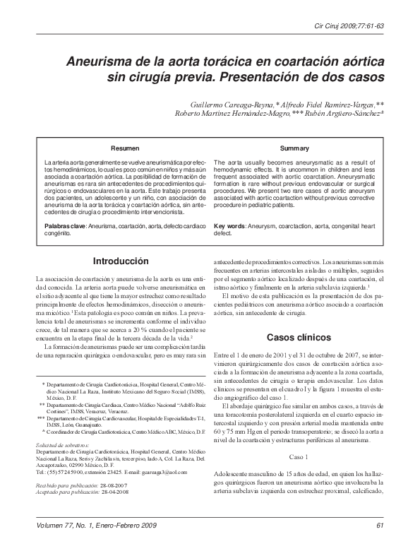 (PDF) Aneurisma de la aorta torácica en coartación aórtica sin cirugía ...