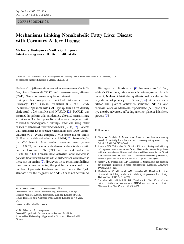 (PDF) Mechanisms Linking Nonalcoholic Fatty Liver Disease with Coronary ...