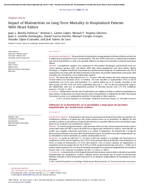 (PDF) Impact of Malnutrition on Long-Term Mortality in Hospitalized ...