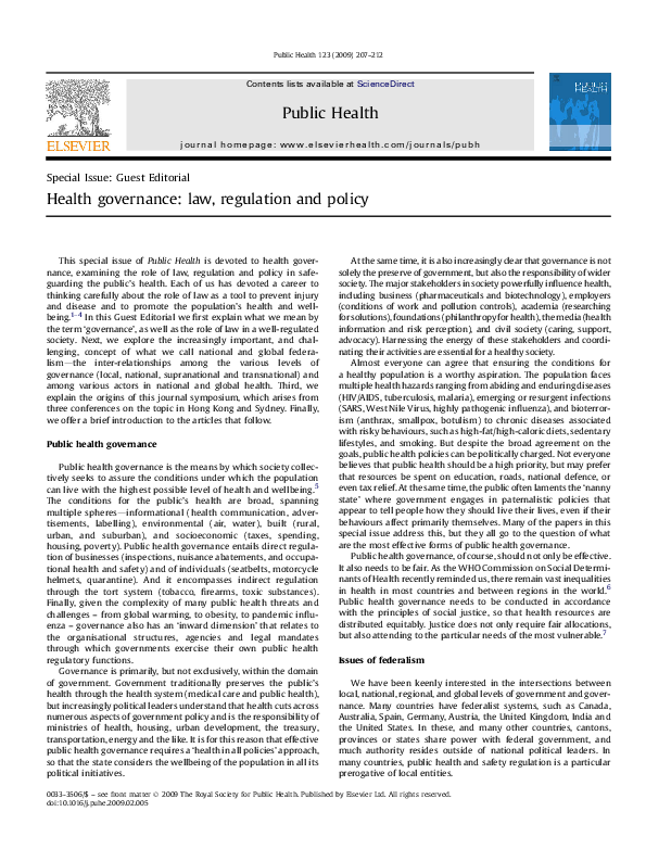 (PDF) Health governance: law, regulation and policy