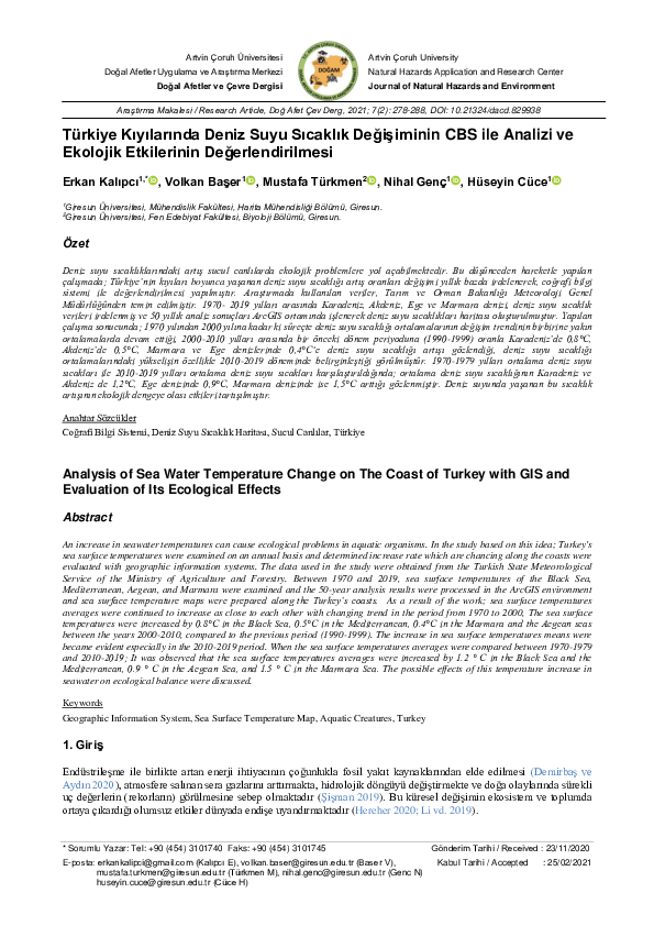(PDF) Analysis of Sea Water Temperature Change on The Coast of Turkey ...