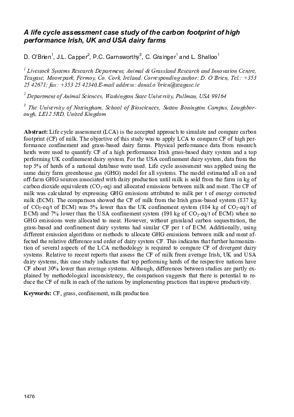 (PDF) A life cycle assessment case study of the carbon footprint of ...