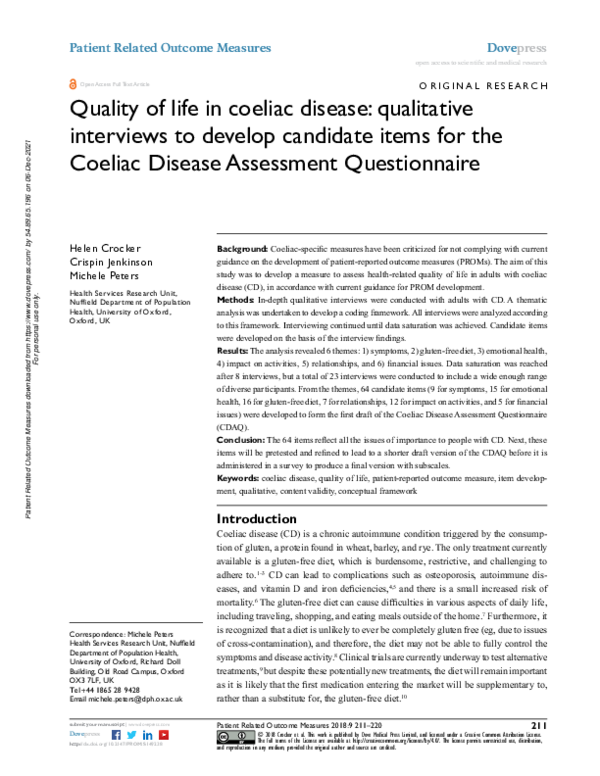 (PDF) Quality of life in coeliac disease: qualitative interviews to ...
