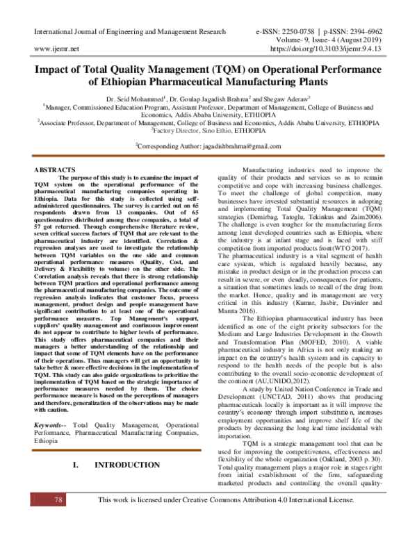 (PDF) Impact of Total Quality Management (TQM) on Operational ...