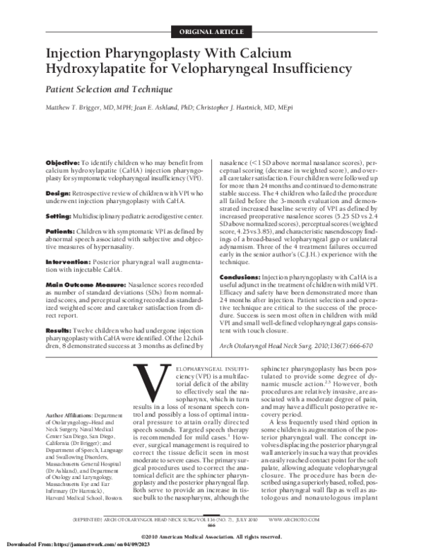 (PDF) Injection Pharyngoplasty With Calcium Hydroxylapatite for ...