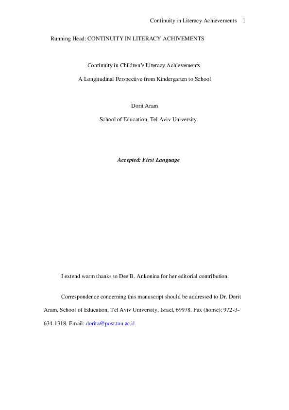 (PDF) Continuity in children’s literacy achievements: A longitudinal ...