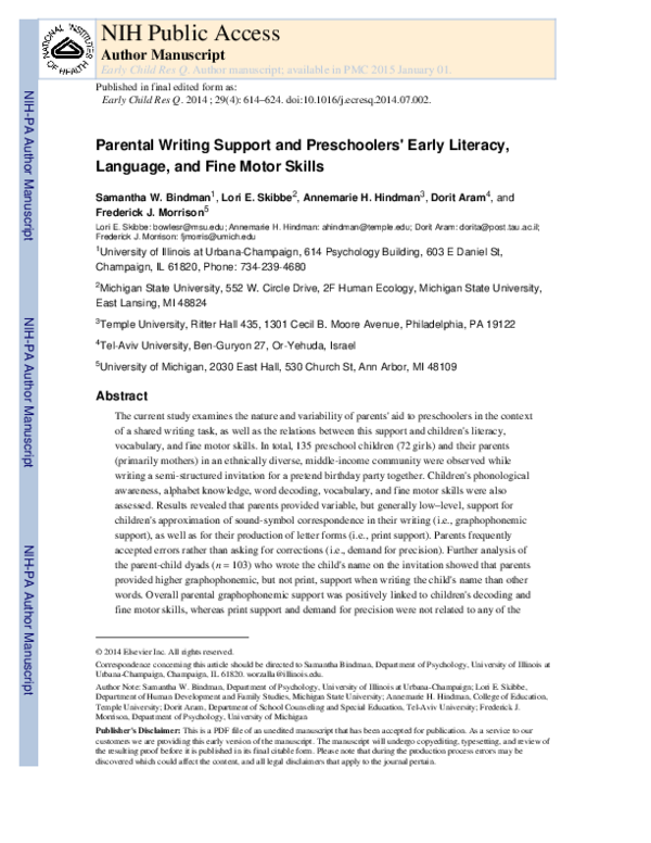 (PDF) Parental writing support and preschoolers’ early literacy ...