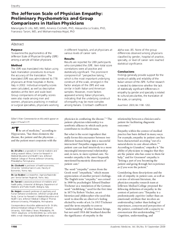 (PDF) The jefferson scale of physician empathy: A preliminary study of ...