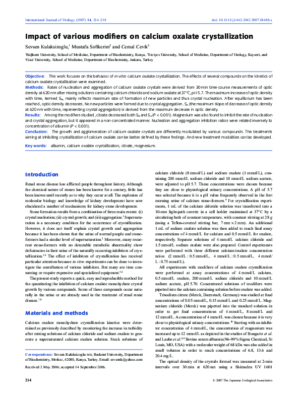 (PDF) Impact of various modifiers on calcium oxalate crystallization