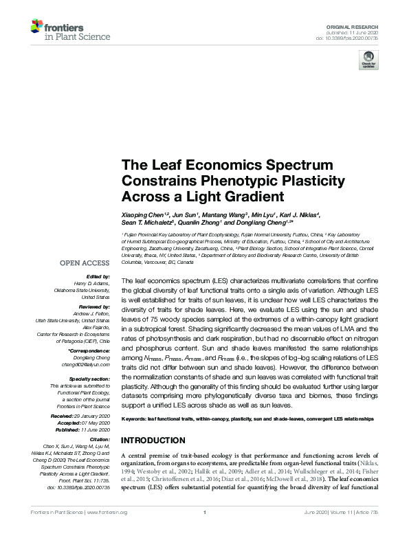 (PDF) The Leaf Economics Spectrum Constrains Phenotypic Plasticity ...