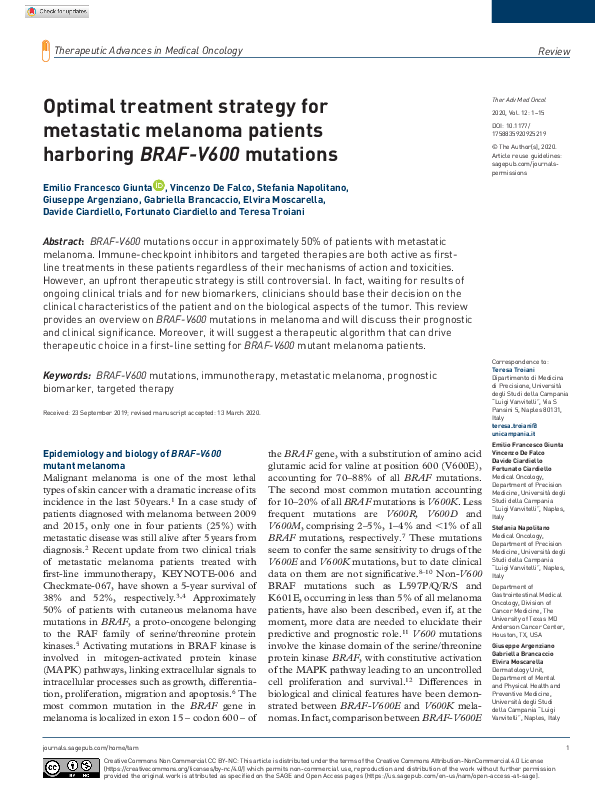 Optimal treatment strategy for metastatic melanoma patients harboring ...