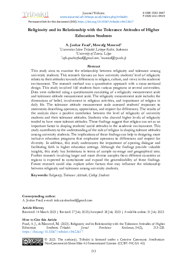 (PDF) Religiosity and its Relationship with the Tolerance Attitudes of ...